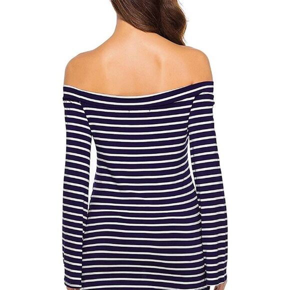 ZJCT brand Red and White Striped Boat Neck Shirt - Picture 4 of 12